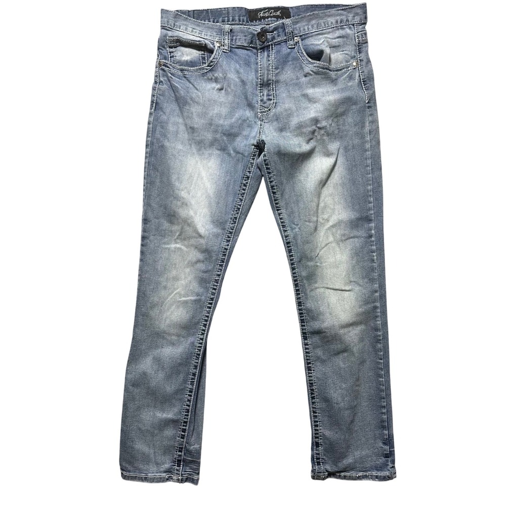 True Luck Mens Jeans 34x32 Light Wash Straight Fit Distressed Denim‎ Pants Rodeo